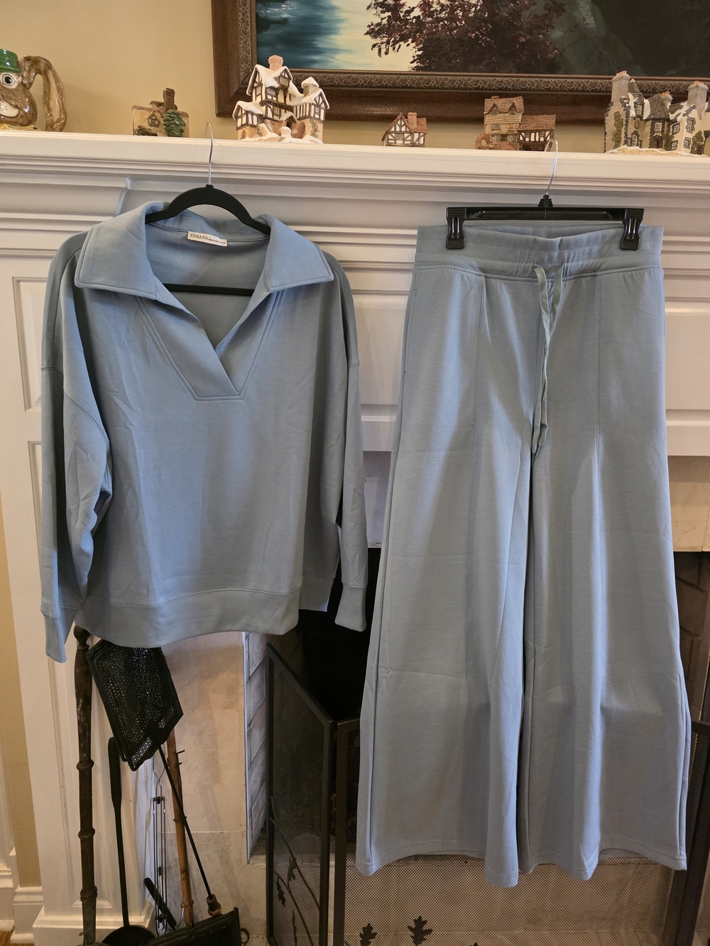 Zenana Outfitters Dusty Blue Wide-Leg Scuba Set
